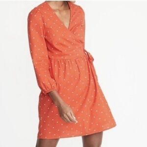 Old Navy Red Ditsy Floral Daisy True Wrap Dress Cotton Women's Size Small